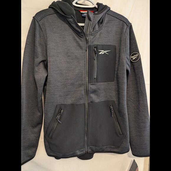 Reebok Mens Jacket/Gray&Black/NWT/Zip Up/Hooded/Size L but Fits Like A Medium - Picture 2 of 9